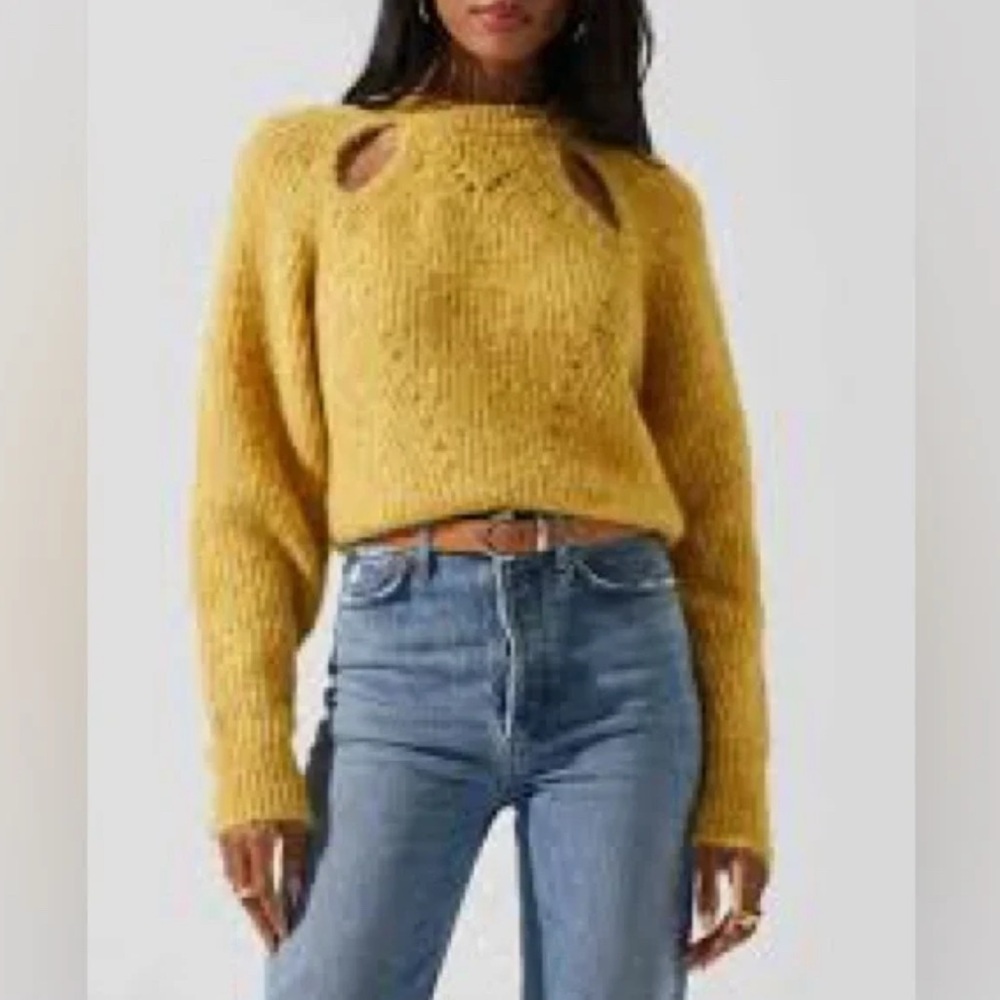 Anthropologie Mustard Yellow Crewneck Cutout Sweater